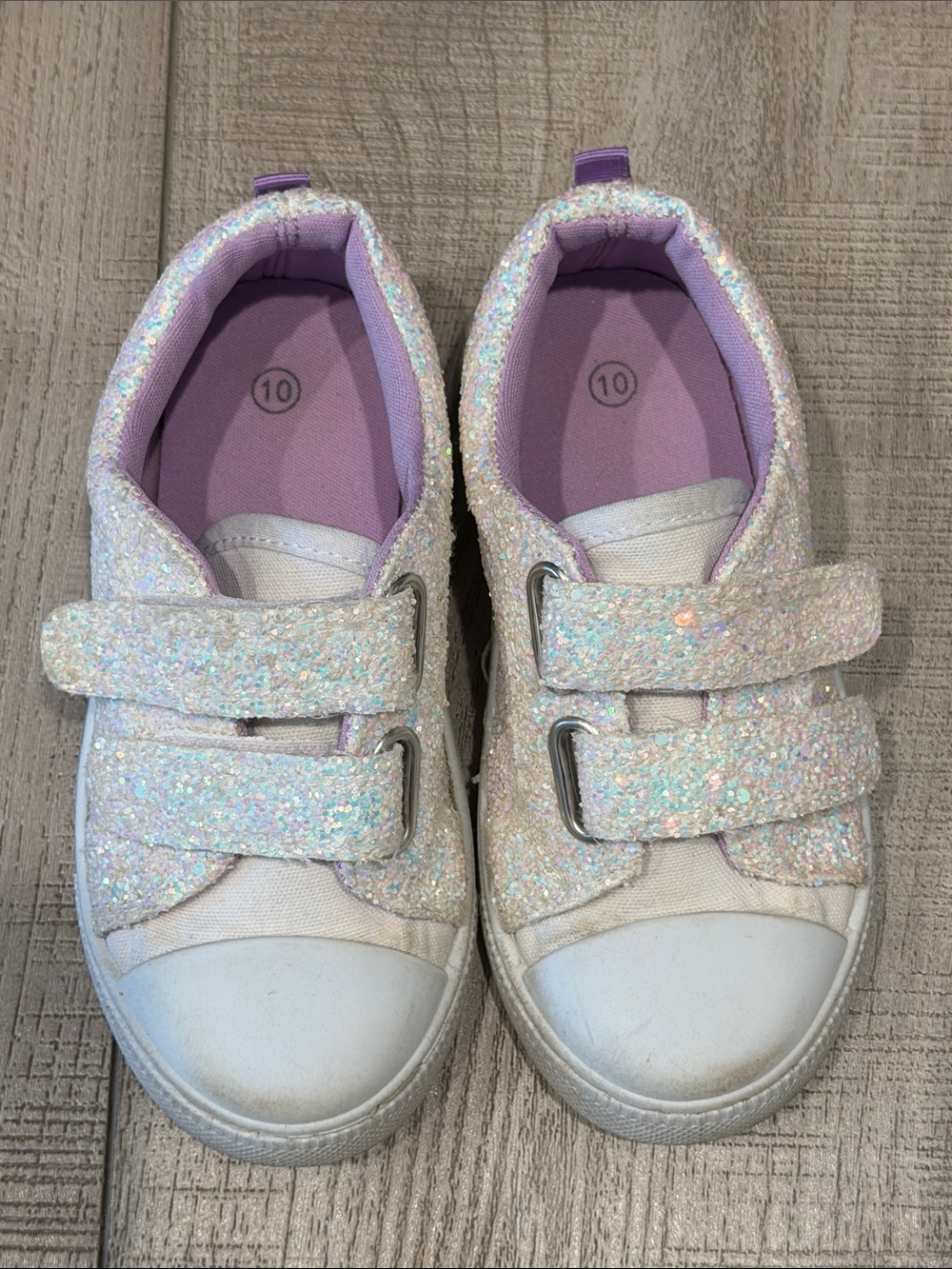 White Glitter Velcro Closure Sneakers- Girls Size 10 - Picture 2 of 6